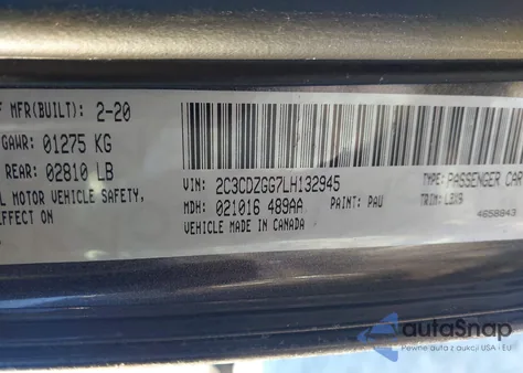 2020 Dodge Challenger Sxt Awd из США, поврежденный, VIN 2C3CDZGG7LH132945